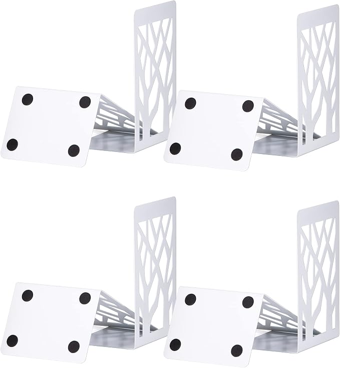 Book Ends, Bookends, Bookends for Shelves, Bookend, Book Ends for Heavy Books, White Metal Book Shelf Holder Home Decorative, Book Stoppers for Shelves, Bookend Supports 4 Pair