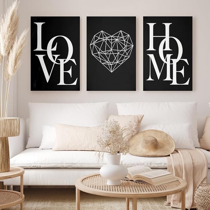 GUBIYU Love Home Wall Decor - Black and White Farmhouse Modern Home Decor - Family Love Sign - 16"x24"
