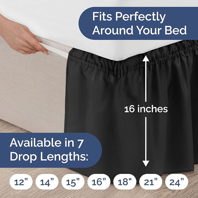 Black King Bed Skirt 16 Inch Drop Wrap Around Dust Ruffle