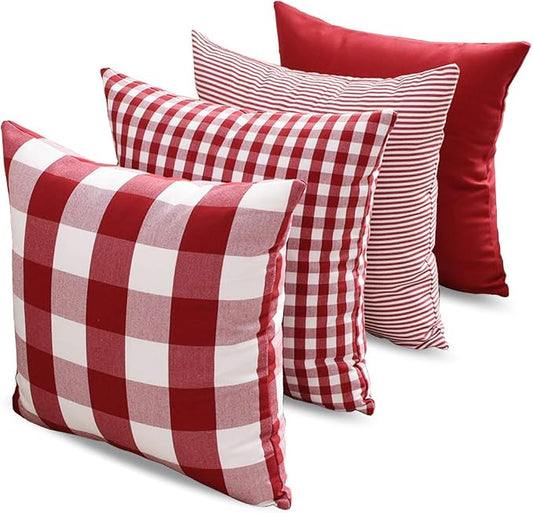 Red White Buffalo Check Plaid Pillow Covers 20x20 Inch Set of 4
