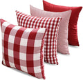 Red and White Buffalo Check Plaid Outdoor Throw Pillow Cover 18x18 Set of 4 | Red and White Christmas Plaid Pillow Covers 18x18 Set of 4, Red Checkered Striped Gingham Throw Pillows for Couch Sofa Bed