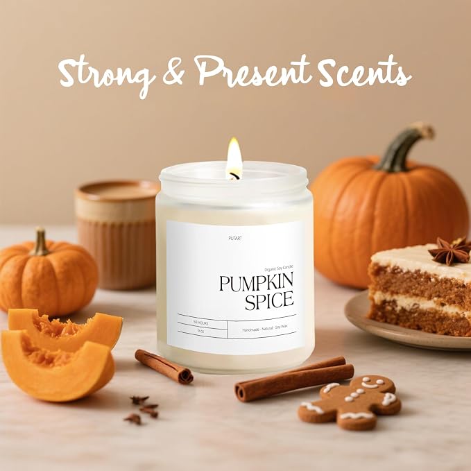 Pumpkin Spice Fall Candle for Home Scented, 9oz Non Toxic Soy Candle | Natural Aromatherapy Pumpkin Candles with Long Lasting Burn, Halloween Autumn Candle Gifts for House Fragrance Decoration