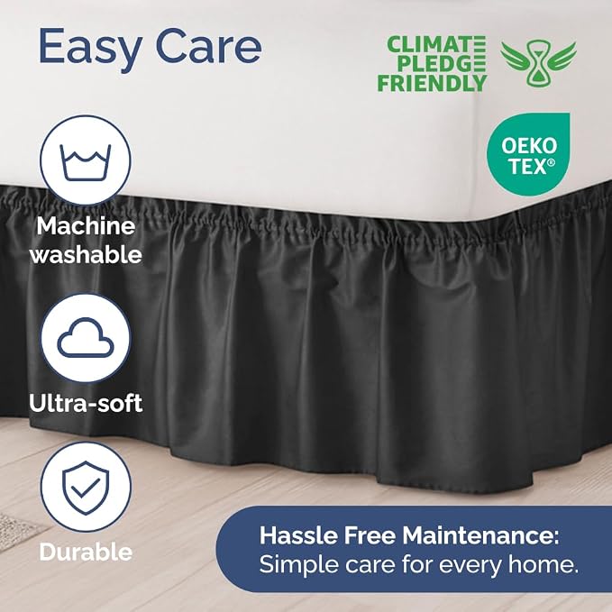 Black King Bed Skirt 16 Inch Drop Wrap Around Dust Ruffle