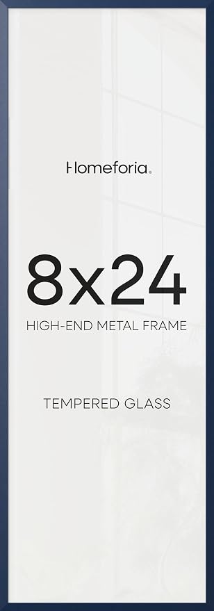 Homeforia 8x24 Blue Panoramic Picture Frame, High-End Metal, Glass