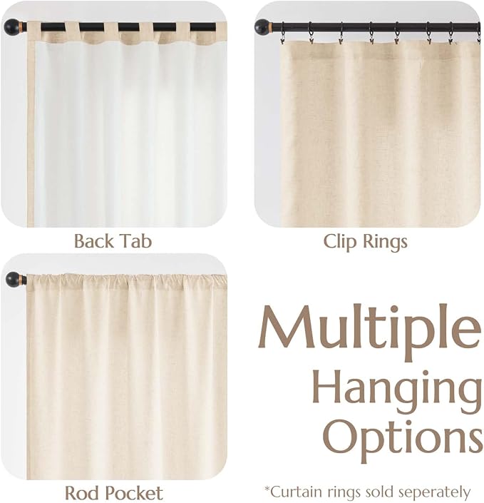 jinchan Lined Linen Curtains Privacy Back Tab 50x84 Inch 2 Panels Set Beige | Light Filtering Curtains with White Privacy Liner, Cottage Core Farmhouse Curtains for Living Room, Rod Pocket 84 Inch Length