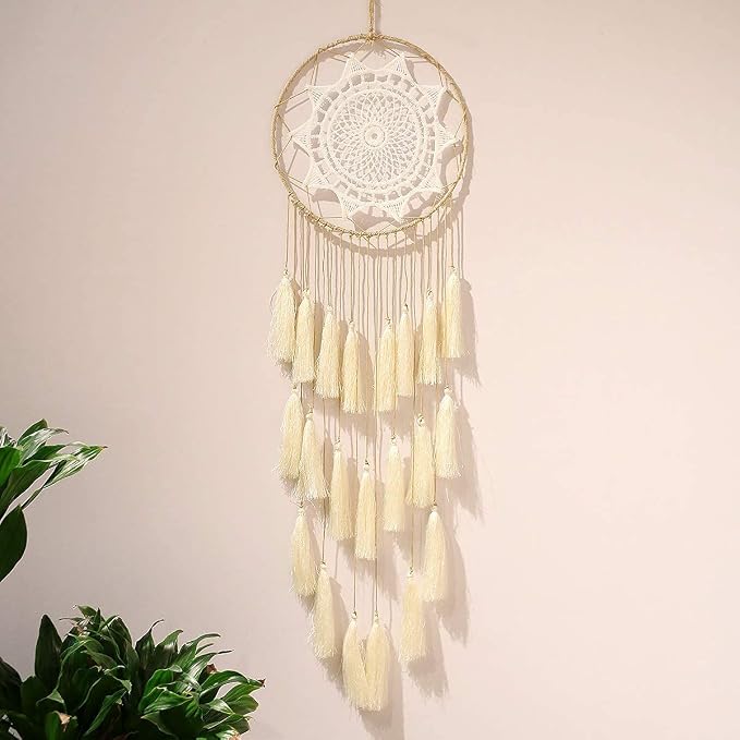 Artilady Macrame Dream Catcher Wall Hanging, Beige Large Boho Bedroom Decor