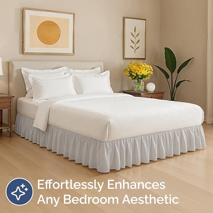 Bedskirt Twin Size Ruffle - Ruffled Bed Skirt - 12 Inch Drop - French Grey | Bedskirt with Platform, Ultra-Soft Premium Hotel Quality, Wrinkle Free, Fade & Shrink Resistant, for Women, Men, Kids & Teens