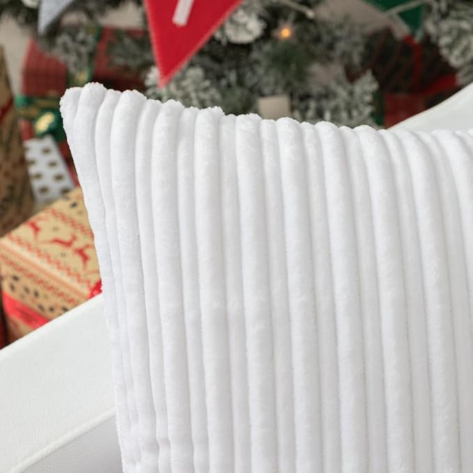 Kevin Textile Striped Corduroy 18”x18” Pillow Covers 2 Pack, Pure White