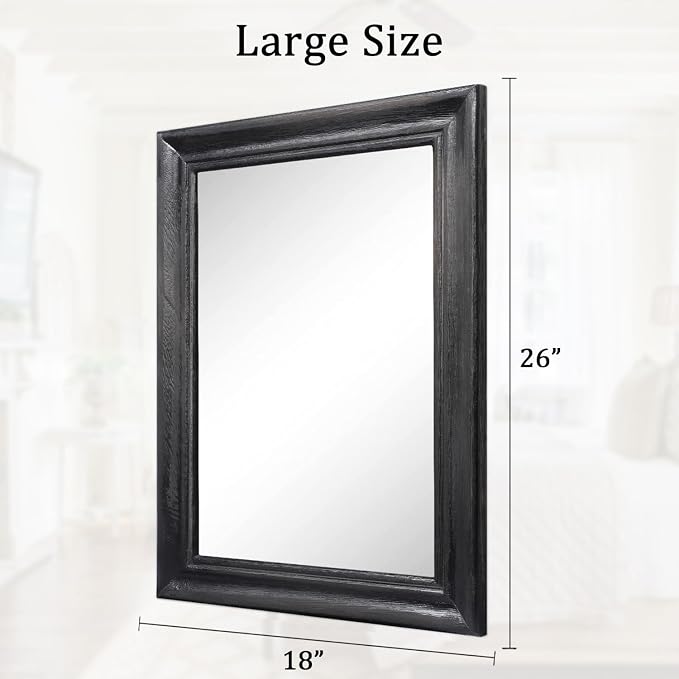 Mirrors for Wall with Black Wood Frame Large 26"x18" Rectangular Hanging Mirrors for Bathroom Bedroom Living Room Home Decor