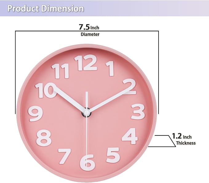 JENLYSTIME 8 Inch Vibrant Pink Modern Wall Clock – Silent Non-Ticking, Bold 3D Numbers, Precise Quartz Movement | Decorative Desk & Wall Clock with Stand for Home, Kitchen, Bedroom, or Office