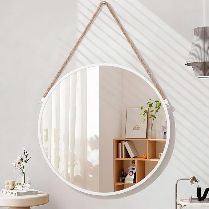 Wall Mounted Mirror, Regular Circle Hanging Mirror Wooden Framed Round Decorative Mirrors for Hallway Entryway Vanity Decor 20 Inch Mirrors