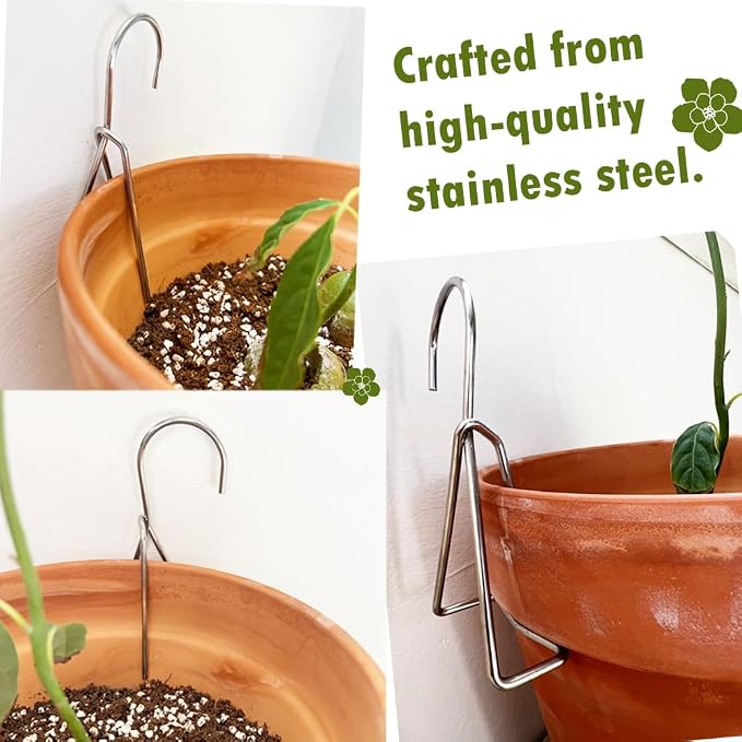 24 Pack Flower wall Pot Holder, Flower Pot Clips for Clay Pot, Hanging Planters, Plant Hanger Hook, Stainless Steel Pot Hangers, Wall Mounted Plant Holder for Indoor and Outdoor Plants(Side Hook)