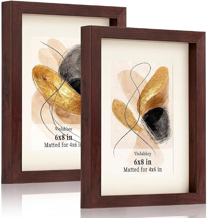 VIOLABBEY 4x6 Picture Frame Deep Brown Set of 2 with Real Glass Front