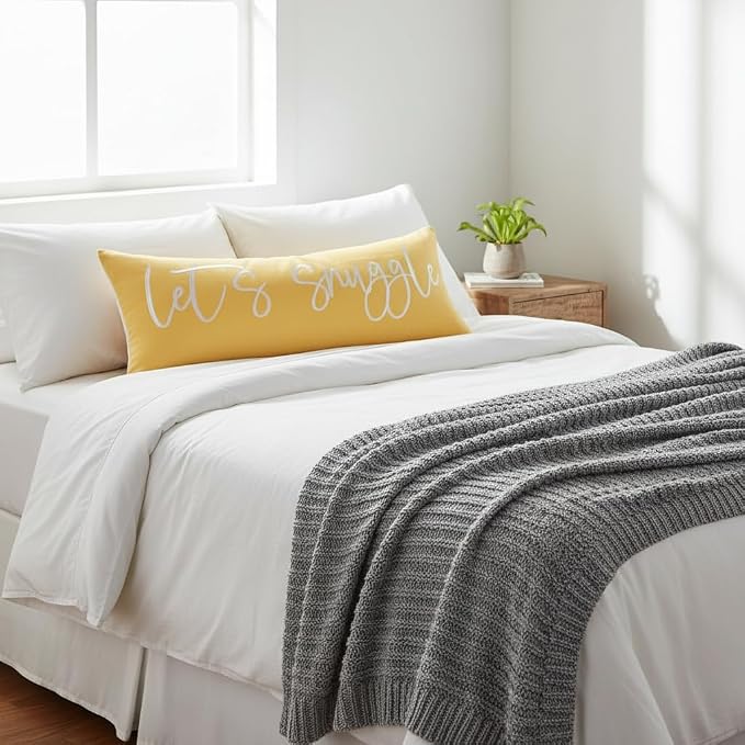 Sunkifover Let's Snuggle Decorative Lumbar Pillow Cover 14"x36" Yellow