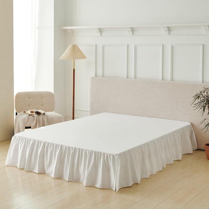 Bed Skirt King Size Ruffled Bed Skirt, 14'' King Dust Ruffle Bed Skirts | With Split Corners, Dust Ruffle with Platform, Microfiber, Breathable, Soft, Easy Fit, White
