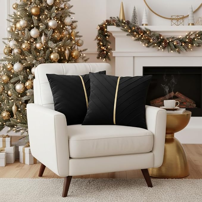 Velvet Throw Pillow Covers 18x18 inch Pack of 2 Gold Decor Black