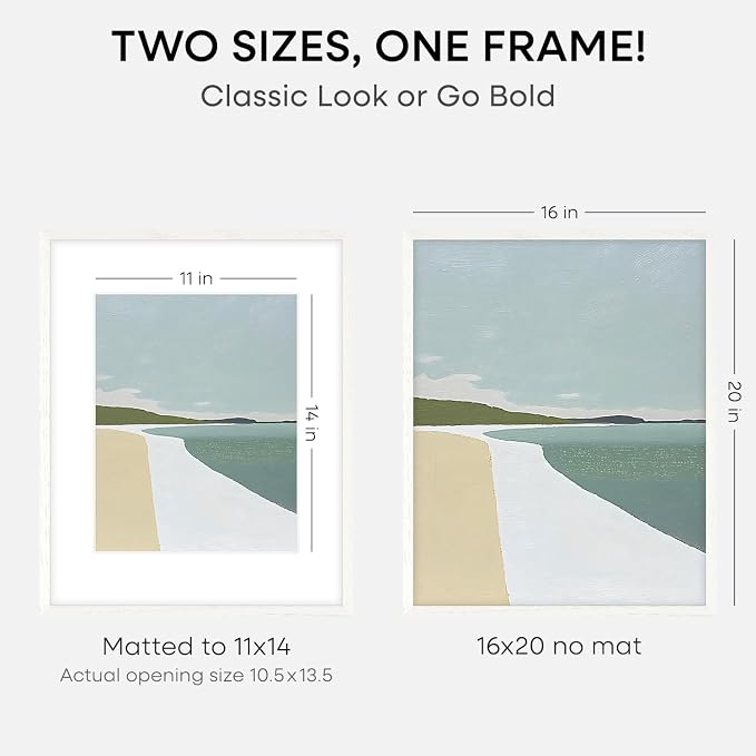 Homeforia 16x20 White Oak Picture Frame, High-End Wood, 11x14 Mat, Glass