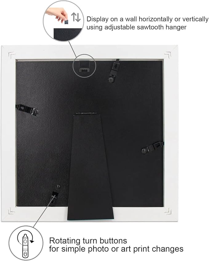 Boarding 8x8 Picture Frames White,5x5 Mat,Tempered glass,Engineered Wood
