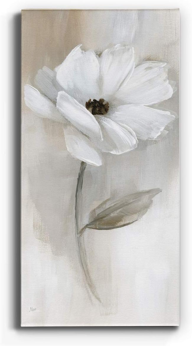Renditions Gallery Canvas Floral Wall Art Modern Decorations Paintings Elegant White Rose Romantic Glam Botanical Canvas Artwork Prints for Bedroom Office Kitchen - 12"x24" LT43
