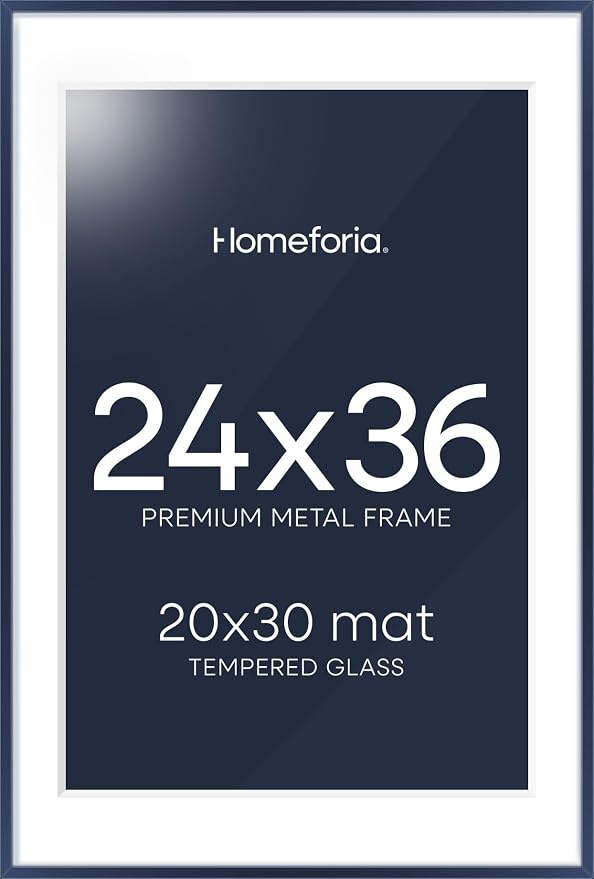 Homeforia 24x36 Blue Poster Frame, High-End Metal, 20x30 Mat, Glass