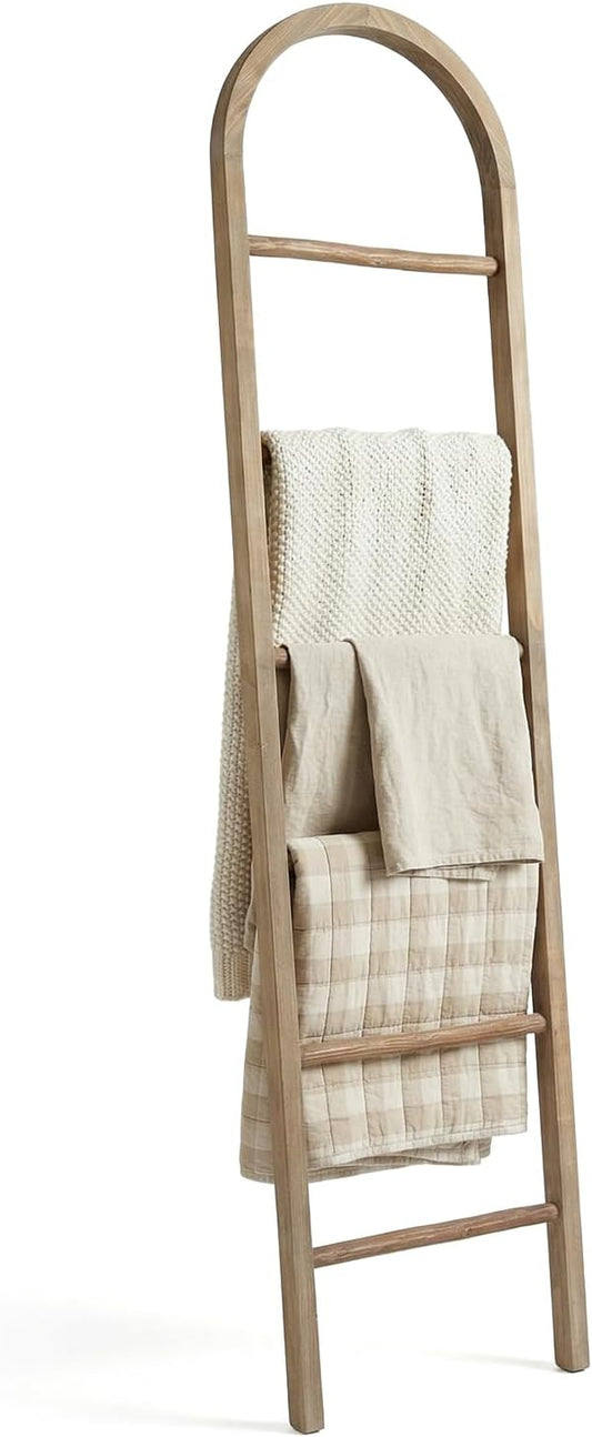 Wooden Blanket Ladder - Natural & Motley Wood - Leaning Wall Decor for Bedroom, Bathroom, Living Room - Rustic Quilt Holder & Towel Rack (Natural Wood Color-Curved, 76in（6-Tier）)