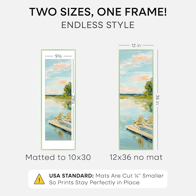 Homeforia 12x36 Green Picture Frame, High-End Metal, 10x30 Mat, Glass