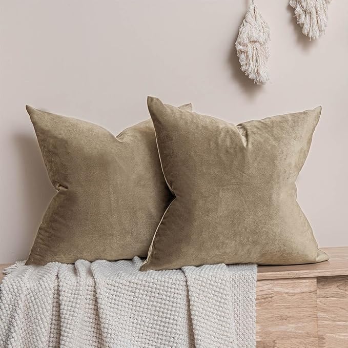 JUSPURBET Decorative Velvet Throw Pillow Covers 20x20 Set of 2,Stone