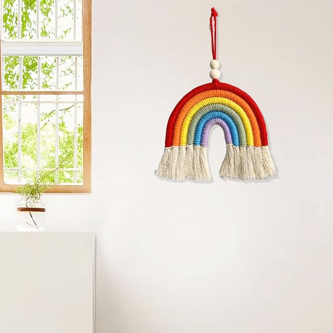 1PCS Colorful Rainbow Wall Decor - Handmade Weaving Ornament Pendant Decoration Wall Decor Hanging Home Decoration(Red)