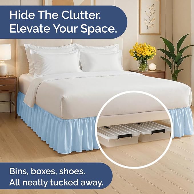 Bedskirt King Size Ruffle - Ruffled Bed Skirt - 12 Inch Drop - Light Blue | Bedskirt with Platform, Ultra-Soft Premium Hotel Quality, Wrinkle Free, Fade & Shrink Resistant, for Women, Men, Kids & Teens
