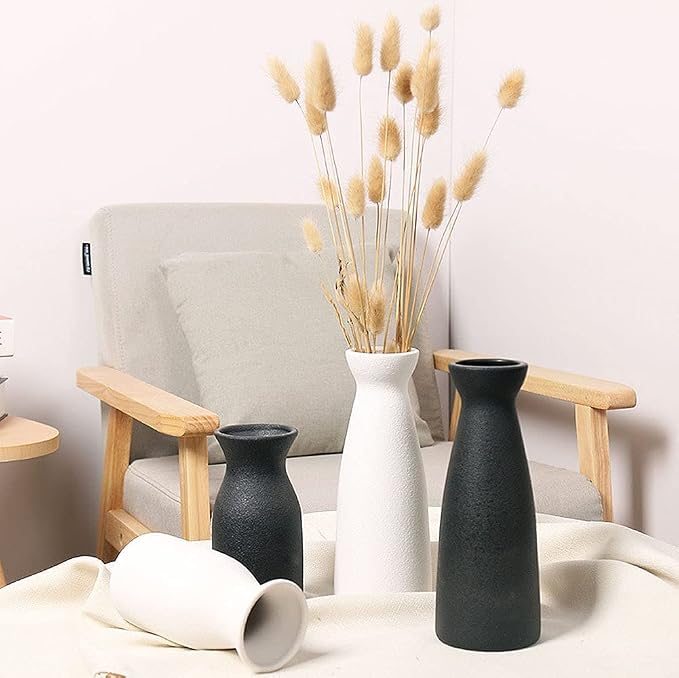 WHJY 8 inch Nordic Minimalist Black Matte Ceramic Vases, Japanese Zen Stoneware Flowerware, Floral Decorations, for Living Room, Study, Bedroom, Balcony, Bar - Tall Black