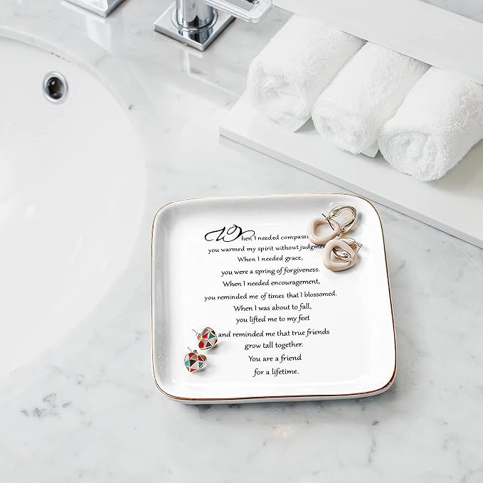 PUDDING CABIN Friend Gifts for Women Birthday Lifetime Ring Dish Friendship Trinket Tray