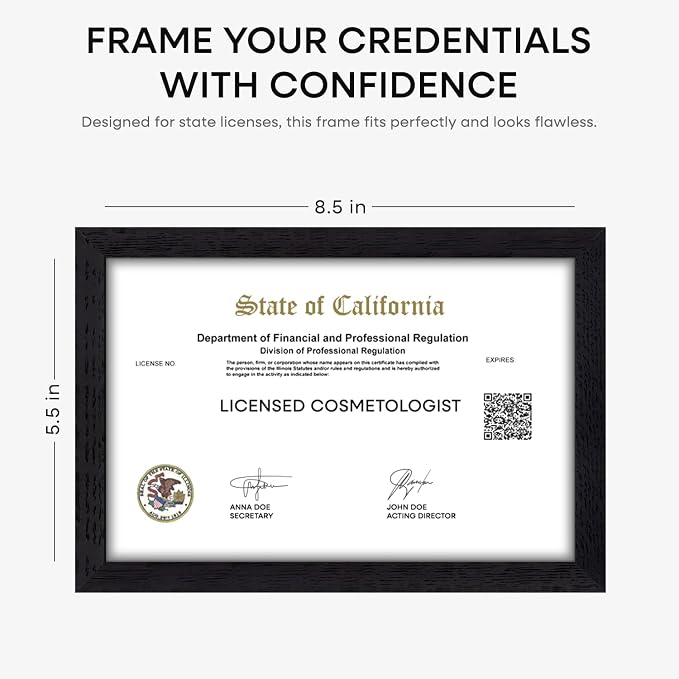 Homeforia 5.5x8.5 White Oak Business License Frame, High-End Wood, Glass