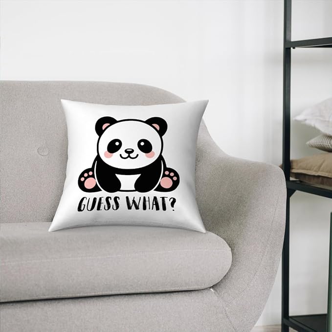 Fokongna Guess What? Panda Butt Pattern Funny Panda Throw Pillow Covers 18 x 18 Inch, Bed Panda Gifts for Girls Kid Calming Corner Home Bedroom Play Room Nursery Decorations Pillow Covers