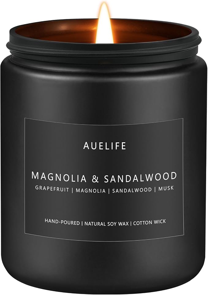 Magnolia & Sandalwood Scented Candle for Men, Soy Wax 7 oz | Masculine Aromatherapy; Soy Candles for Home Scented, Manly Decor for Home; 50H Long-Lasting Burn