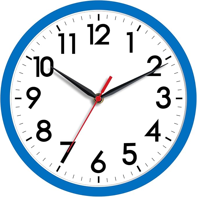 AKCISOT 8 Inch Wall Clock, Silent Battery Operated Analog Clock, Blue | Small Size | Bedroom | Office | Kitchen | Bathroom | Classroom | Modern | Easy to Read