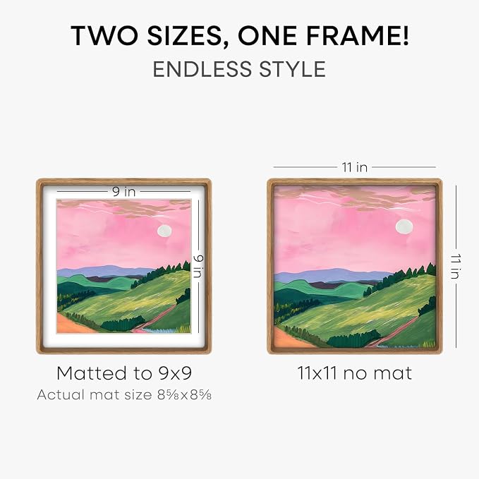 Homeforia 11x11 Mortise&Tenon Natural Oak Picture Frame, 9x9 Mat, Glass