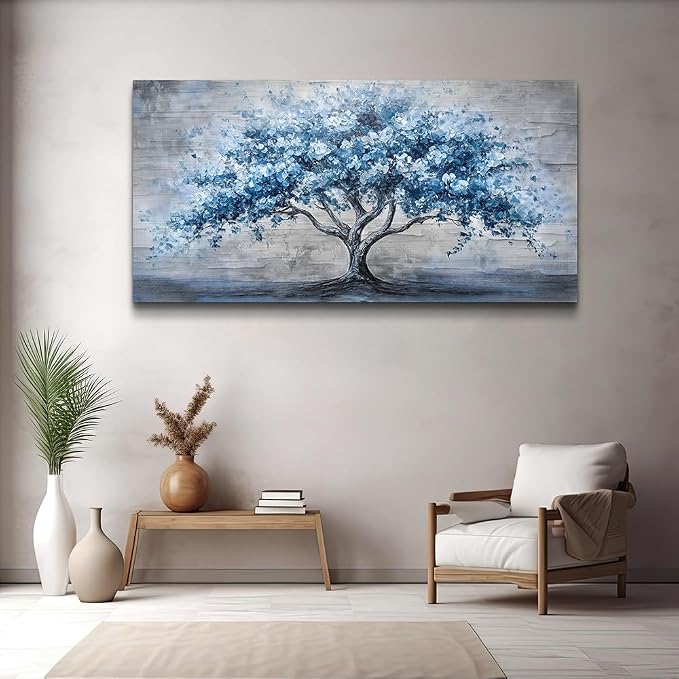 KELIYUAN Canvas Wall Art For Living Room Bedroom Wall Decor Office Dining room Abstract Art Blue Tree Painting Room Hallway Wall Home Decoration Prints Artwork Picture Ready To Hang 20x40 Inches