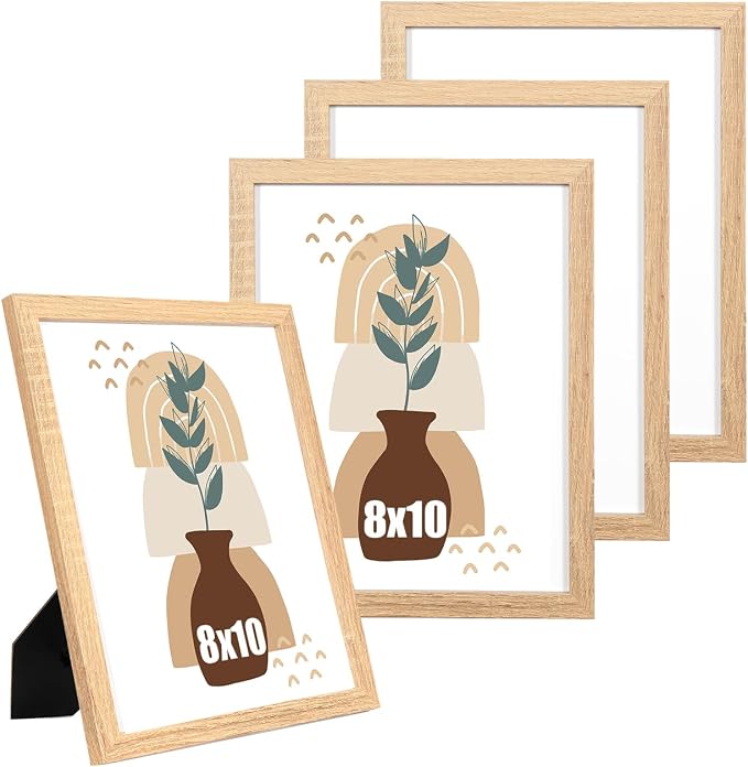 kennethan 8x10 Picture Frame Oak Set of 4, Wooden Poster Frame for Tabletop and Wall Mounting Display for Home, Office,Gallery,Holiday with Photos, Posters, Puzzles