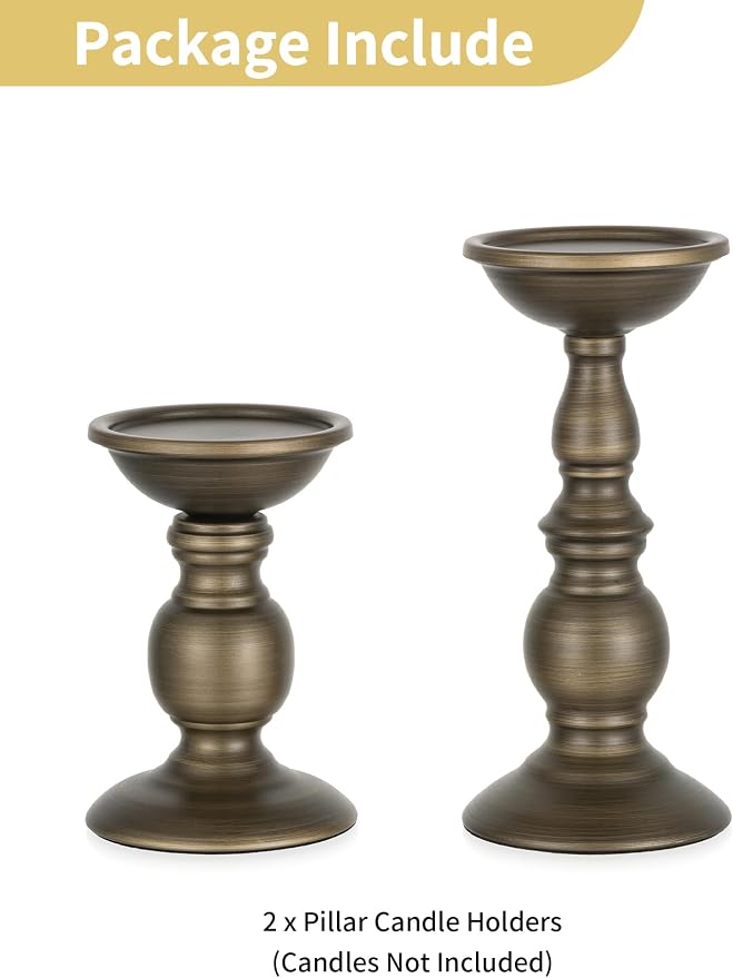NUPTIO Bronze Pillar Candle Holders: Metal Candle Stand for 3" Candles