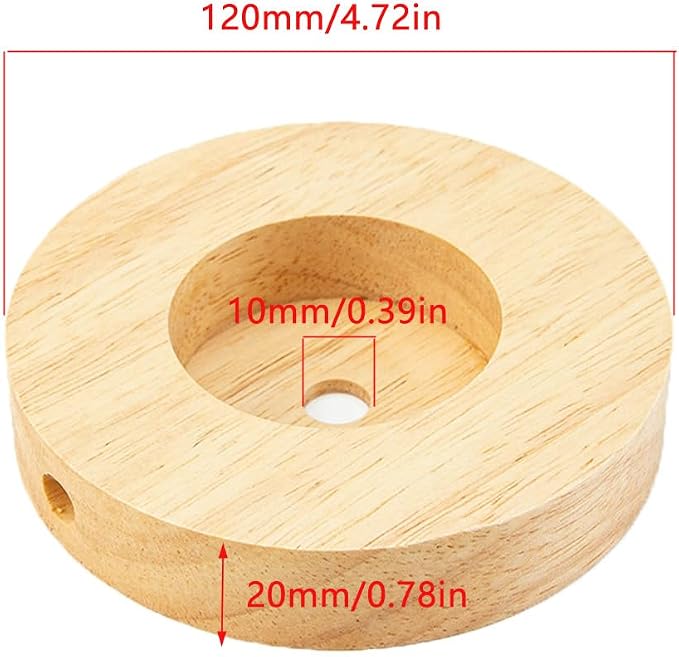2 Pack Table Lamp Base Only 4.7'' Round Solid Wooden Stand Holder Foot for Desk Lighting Night LED Light Spotlight Wood Art Display Base DIY Craft Project