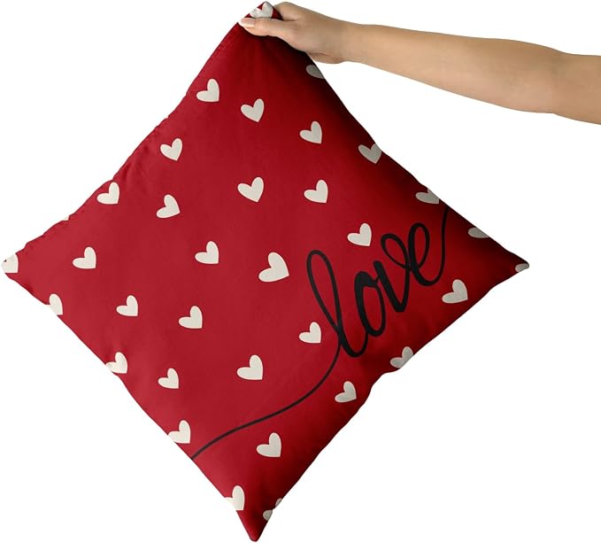 Giwawa Valentines Day Pillow Covers Set of 2 Red White Love Hearts Throw Pillowcases Romantic Double Sided Decorative Cushion Covers 16x16inch for Sofa Couch Bedding Wedding