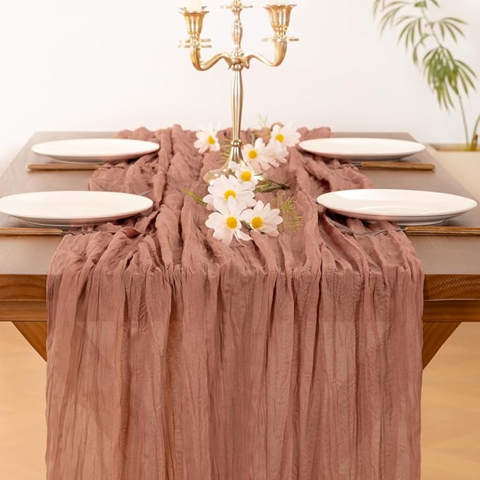 Cheesecloth Table Runner Fall Boho Wedding Birthday Party Home Decor | Dusty Rose Rustic Gauze 10FT 120in Cheese Cloth Sheer Farmhouse Dining Runner for Baby Shower Bridal Holiday Decorations