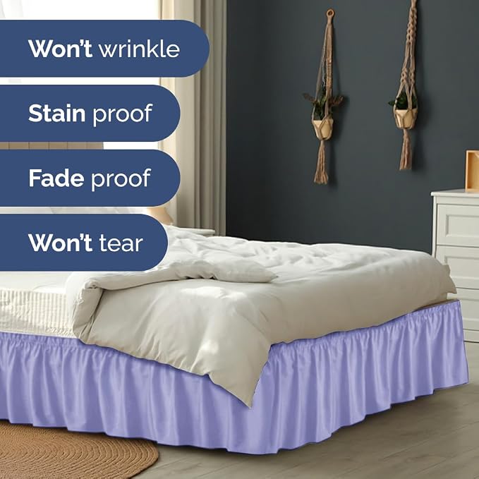 Wrap Around Dust Ruffle Bed Skirt - College Dorm Room - Twin/Twin XL | Lavender, 12 Inch Drop, Elastic Strap & Adjustable Pleated Bedskirt, Wrinkle Free, for Women, Men, Students, Kids & Teens