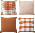 HOPLEE Orange Throw Pillow Covers 18x18 Farmhouse Cushion Cover with Buffalo Plaid, Solid Orange, Striped and Gingham Plaid Design 18x18 inch,4 Pack
