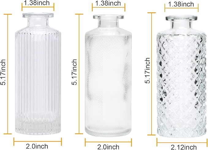 Glass Bud Vase Set in Bulk, 9pcs Mini Vintage Flower Vases for Wedding, Clear Relief Vase for Centerpieces,Home Table Flower Decor, Party Decorations | Small Vases for Wedding, Clear Relief Vase for Centerpieces,Home Table Flower Decor, Party Decorations