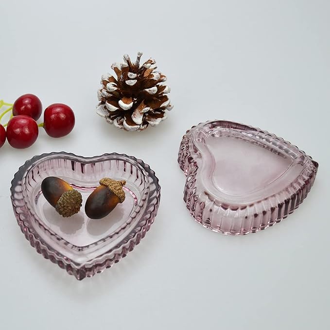 Gaolinci Crystal Glass Heart-Shaped Storage Box Embossed Jewelry Box Candy Box with Lid - Short