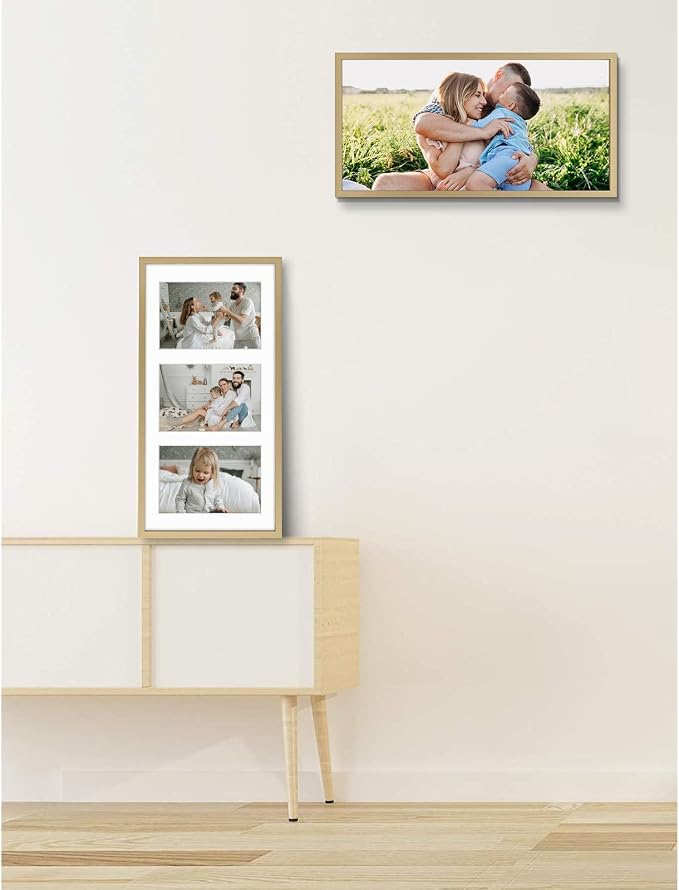 Golden State Art 7x14 Collage Frame w/Mat for 3 4x6 Photos Gold 1 Pack