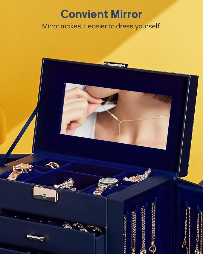 Homde Large Jewelry Box for Women: 5-Layer Organizer with Lock for Dresser | Separated Storage for Necklace Earring Ring Watch to Sort Daily Jewelry - Keep Vanities Tidy - Suitable for Birthday Gift