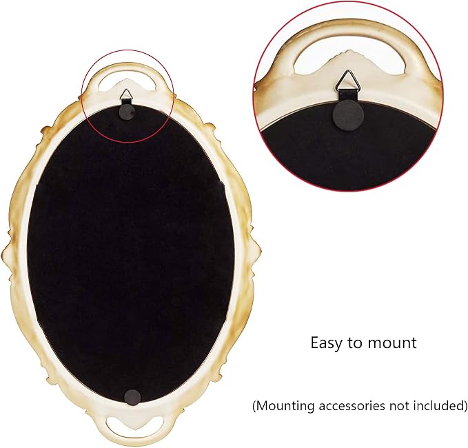 Eaoundm 14.5 x 10 inchs Oval Hanging Mirror (Gold 2 Pcs) | Antique Decorative Wall Mirror Vintage