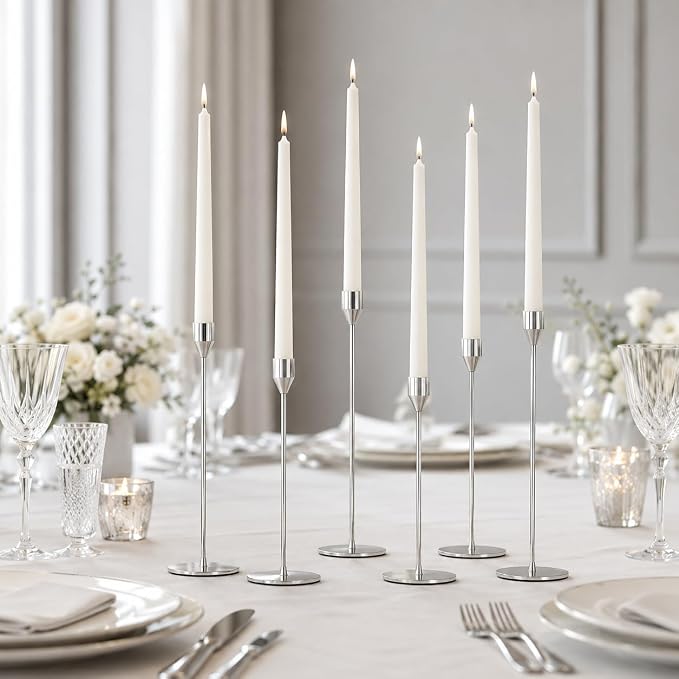 NLBTW Silver Candlestick Holders, Set of 3 Tall Metal Taper Candle Holder